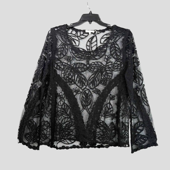 Capri Womens XL Sheer Embroidered Mesh Lace Top Y2K Whimsigoth Dark Romantic - Picture 2 of 8